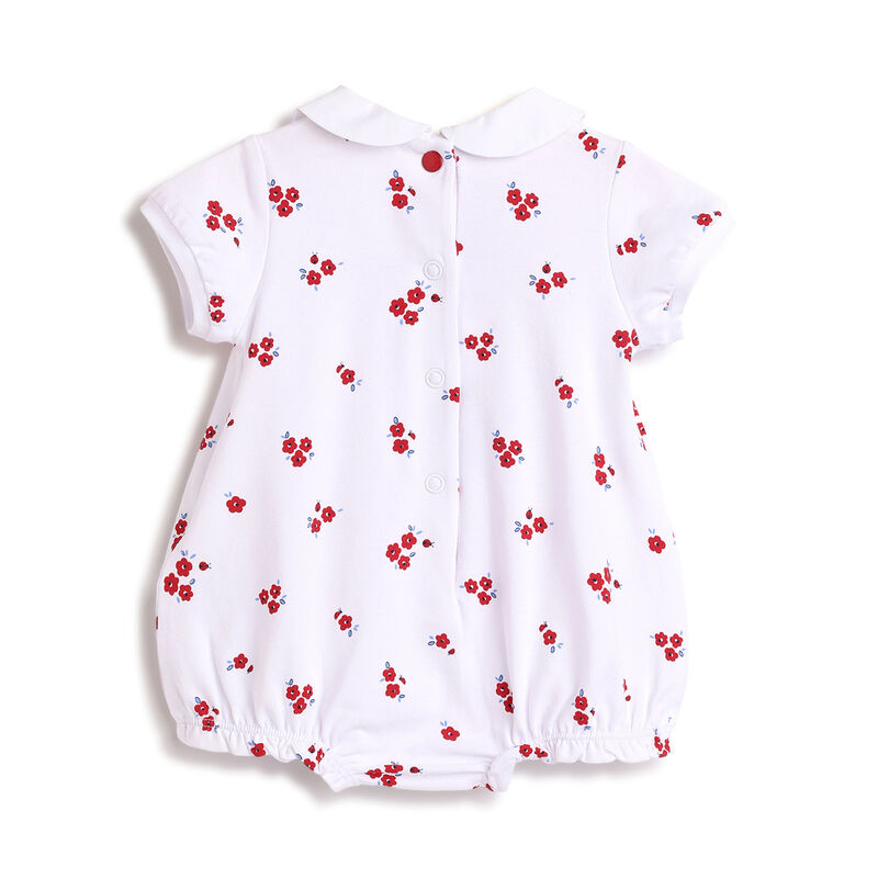 Girls White and Red Printed Short Sleeve Rompers image number 1